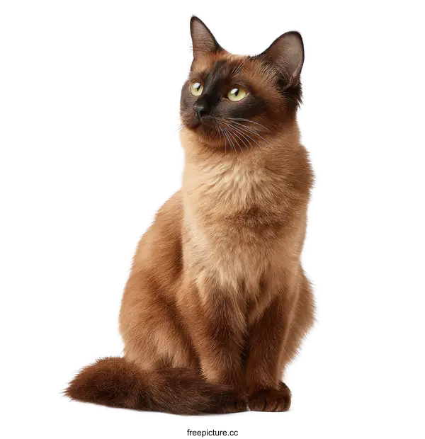 [Transparent Background PNG]Beautiful Brown Cat Sitting on White Background