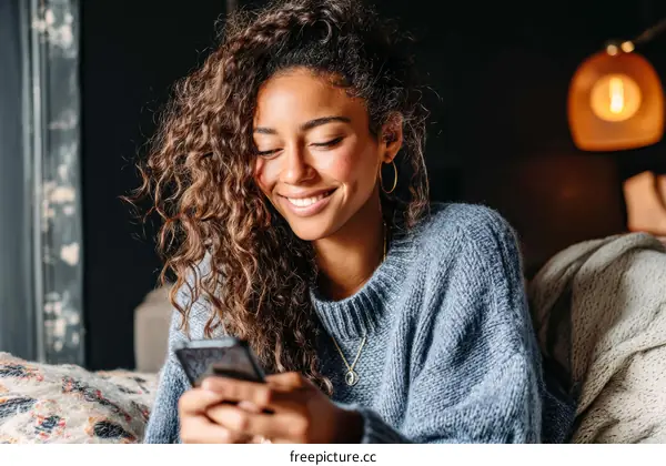 Young Woman Using Smartphone at Home