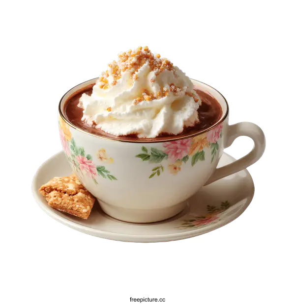 [Transparent Background PNG]Delicious Hot Chocolate in Vintage Teacup