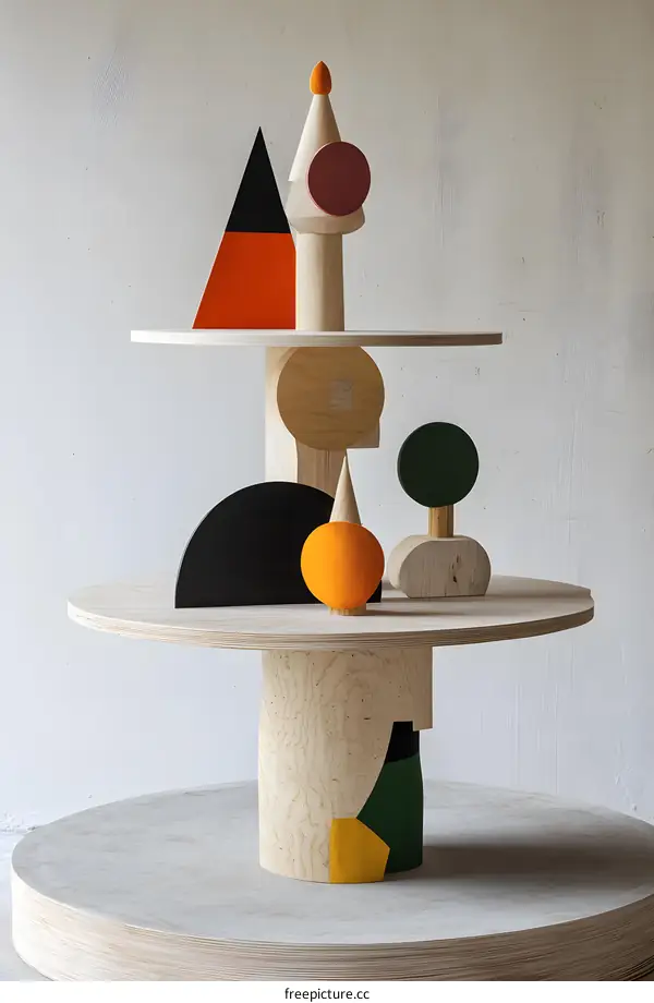 Abstract Wooden Sculpture with Geometric Shapes