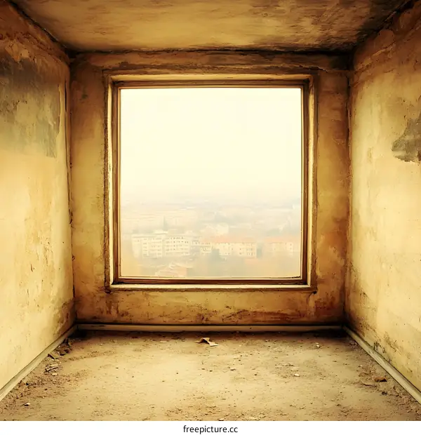 Abandoned Room With Window View of City