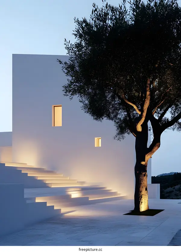 Minimalist Modern Architecture with a Tree in Front