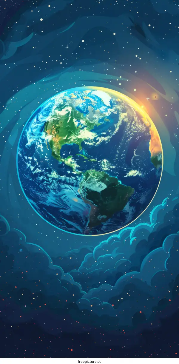 A beautiful illustration of the Earth from space showing the Americas