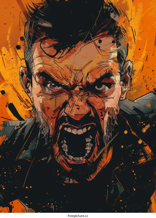 Portrait of a man with a beard and a cigarette in his mouth