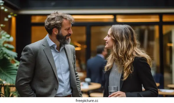 Business Conversation in Outdoor Courtyard