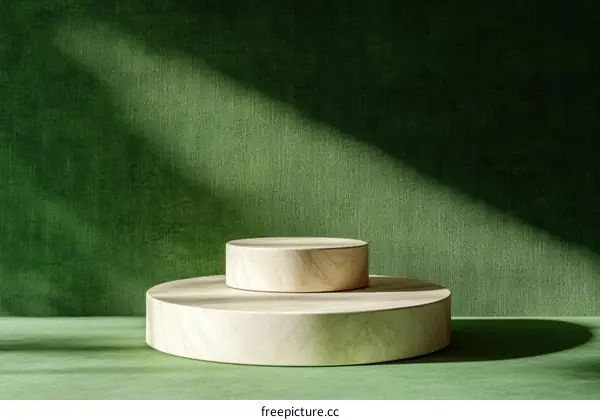 Minimalist Wooden Display Podium Against Green Background
