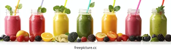 Various Healthy Fruit Smoothies in Glass Jars
