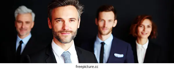 Business Team Portrait Against Dark Background