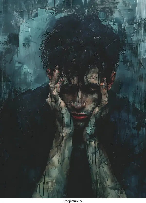 A portrait of a man with his hands on his face