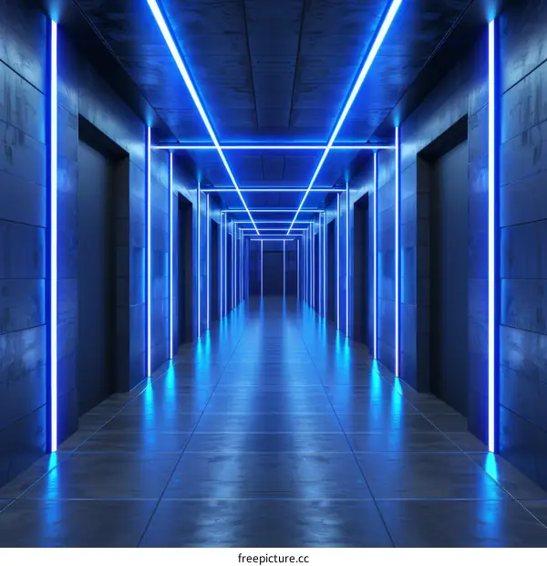 Futuristic Neon Lights in a Dark Hallway