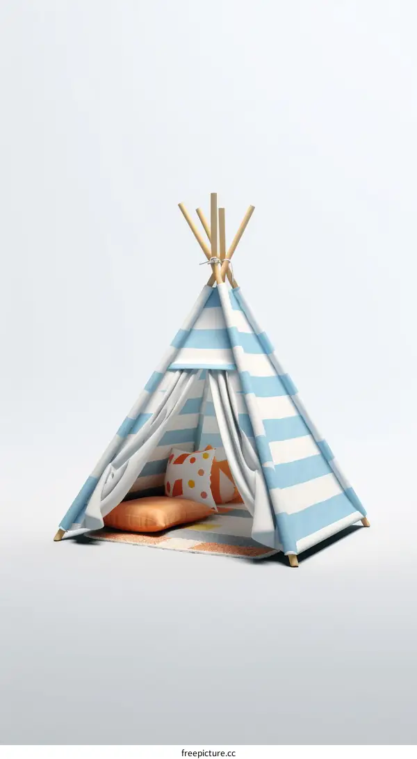 Blue and white striped teepee tent for children