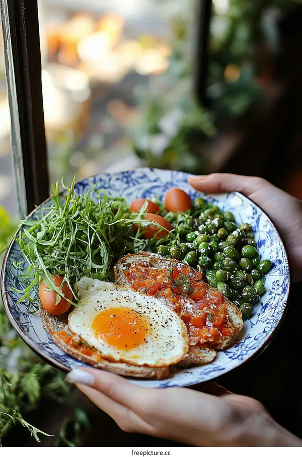Delicious Breakfast Plate with Eggs and Vegetables