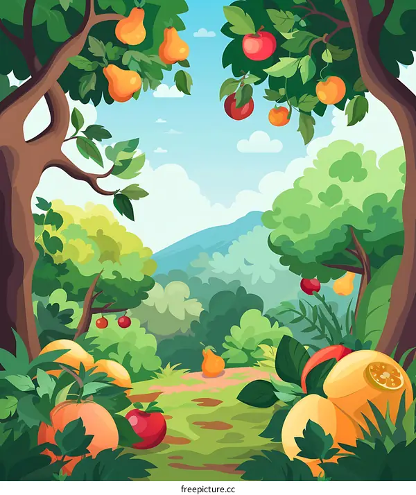 Fruit Trees in a Lush Forest Landscape