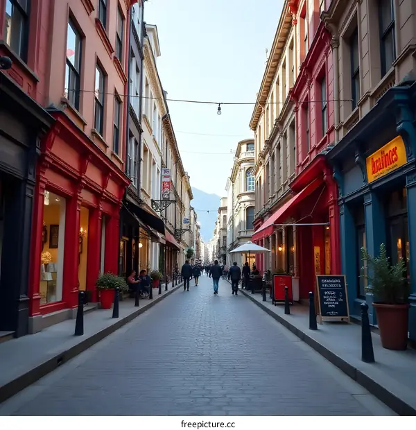 European City Street Scene with Pedestrians