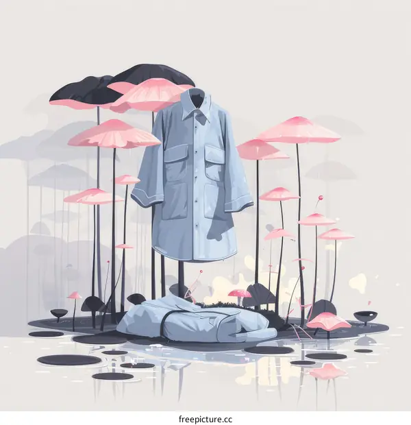 Blue Shirt and Pink Mushrooms