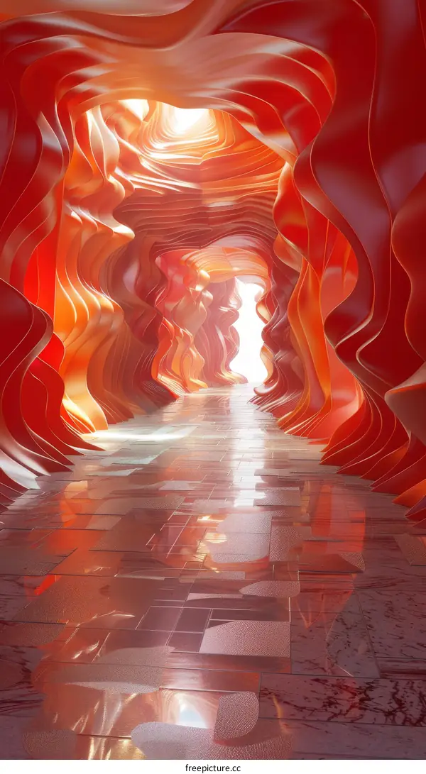 Futuristic Orange Canyon: A Geometric Pathway