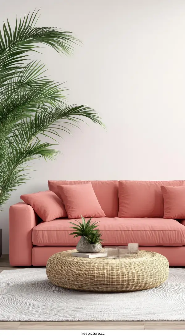 Modern Living Room Interior Design with Pink Sofa