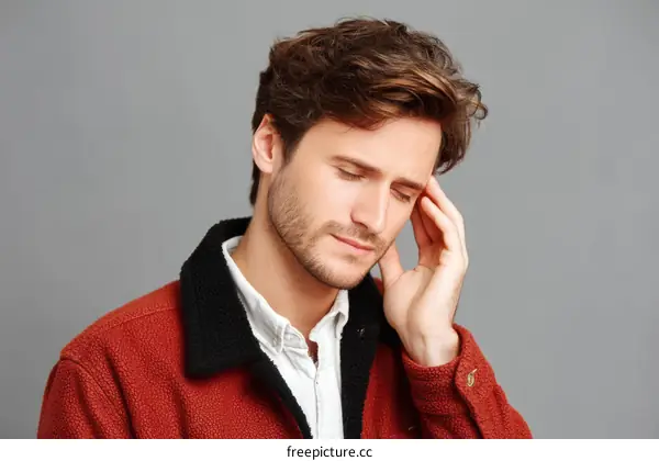 Man Experiencing Head Pain Studio Portrait