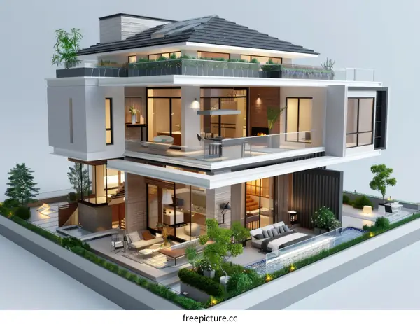 Modern Stylish Multi-Level House Design Illustration