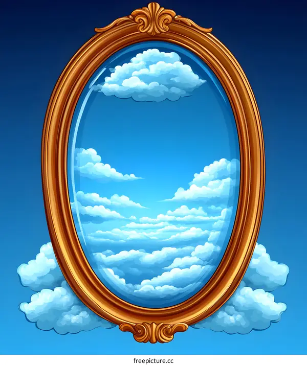 Golden Oval Frame With Clouds Inside