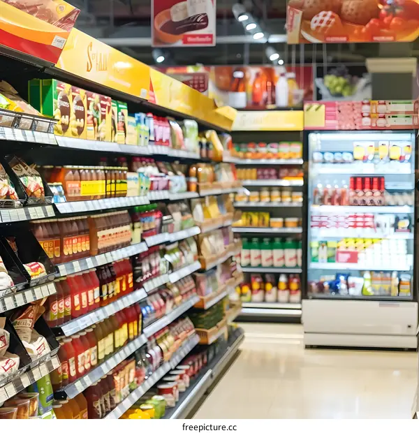 Grocery Store Aisle With Shelves Of Products