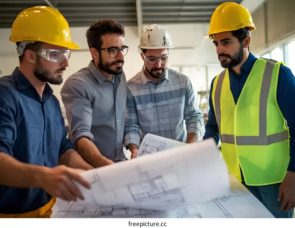 Construction Workers Reviewing Blueprint Together