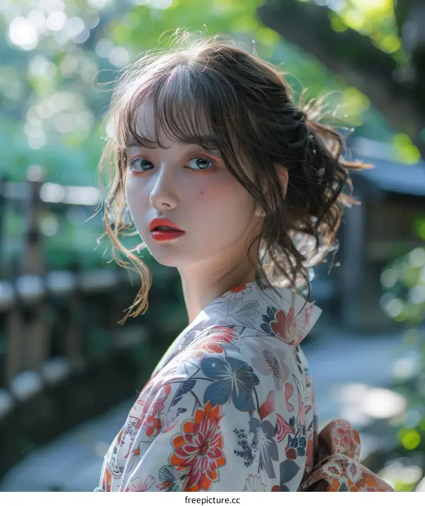 Asian Woman in Traditional Japanese Kimono
