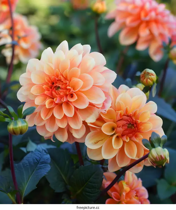 Close Up of Pink Dahlia Flowers Blooming in the Garden