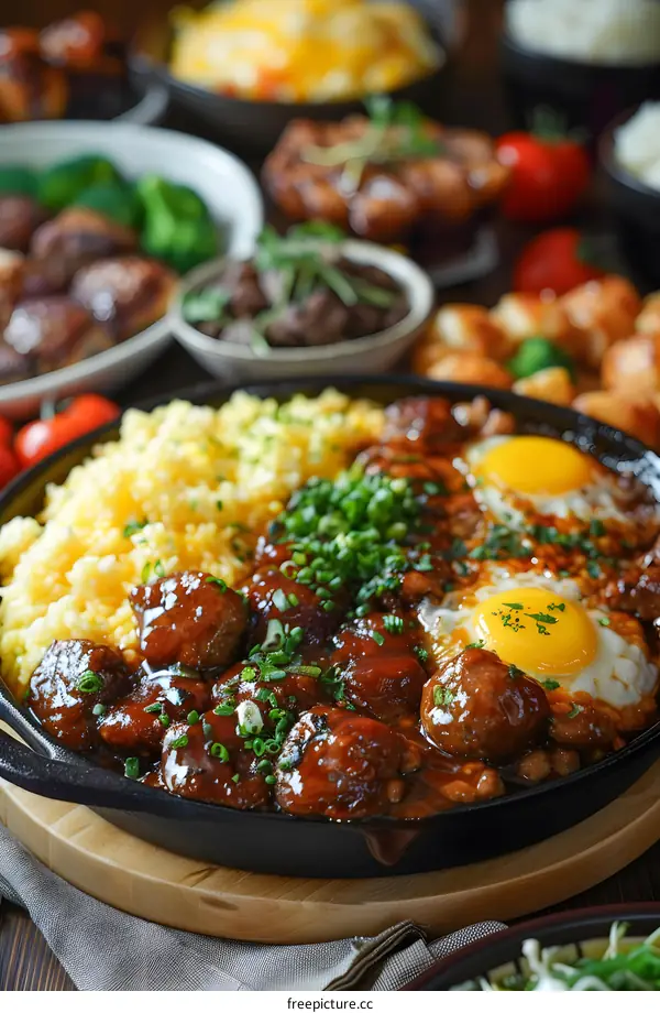 A delicious and healthy meal with meatballs, eggs and vegetables