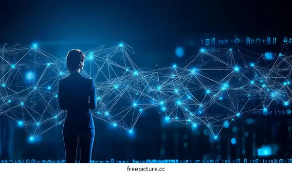 Global Network Connection and Business Woman