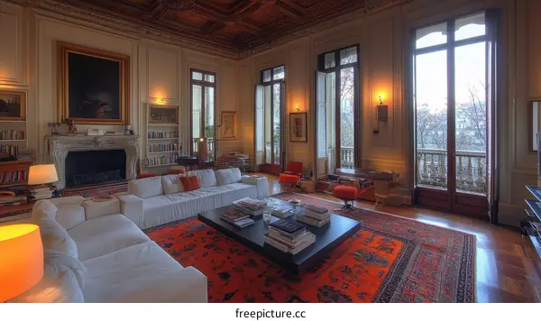 Elegant Luxury Living Room with Large Windows