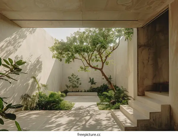 Courtyard House in Vietnam: Concrete and Tropical Plants