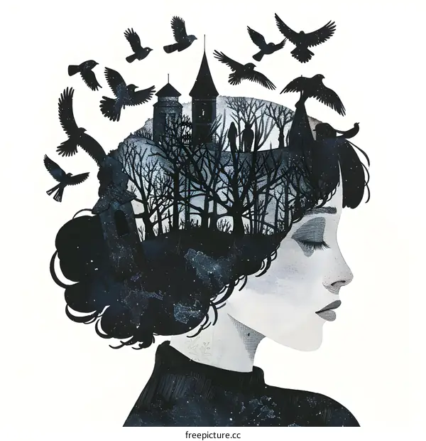 Woman with a Forest in Her Mind Illustration