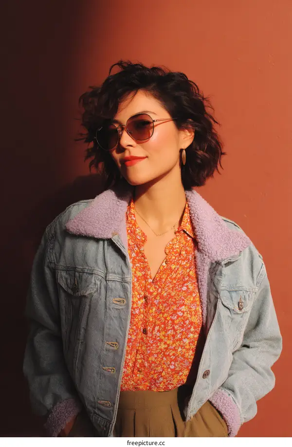 Asian Woman in Fashionable Fall Outfit