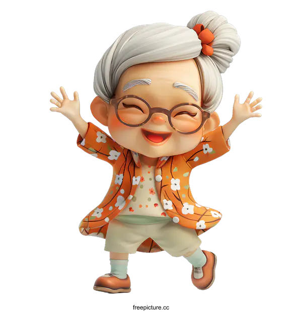 [Transparent Background PNG]Happy Cartoon Granny Illustration