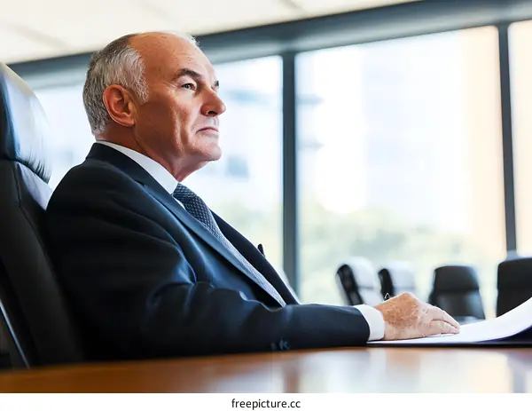Businessman Sitting in Office Chair Looking Out Window