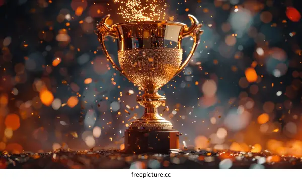 Golden trophy with bright sparkles