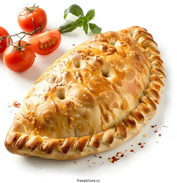 Freshly baked Calzone with tomato and basil