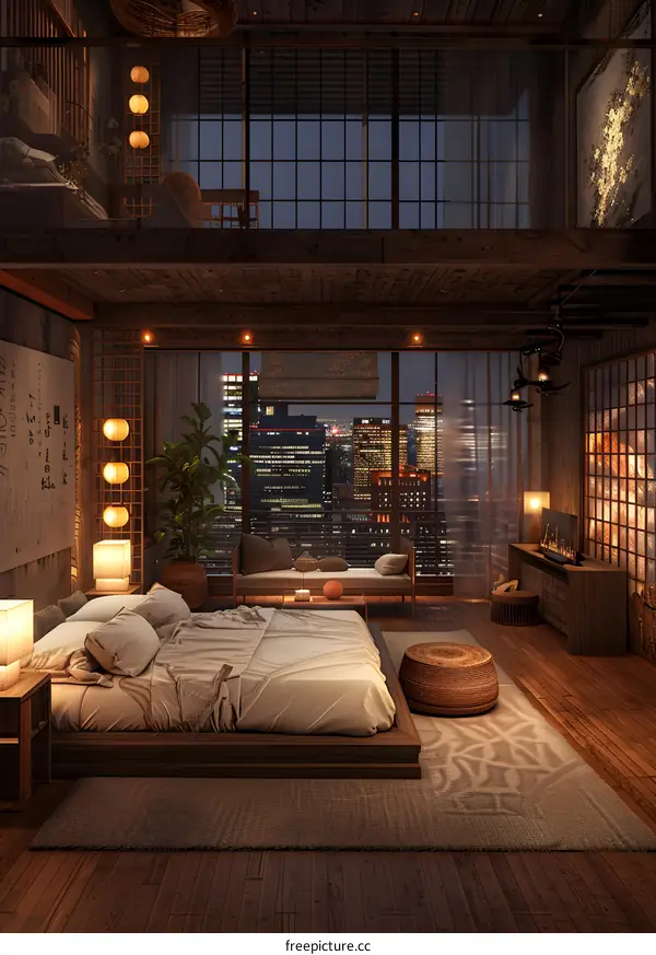 A bedroom with a Japanese style