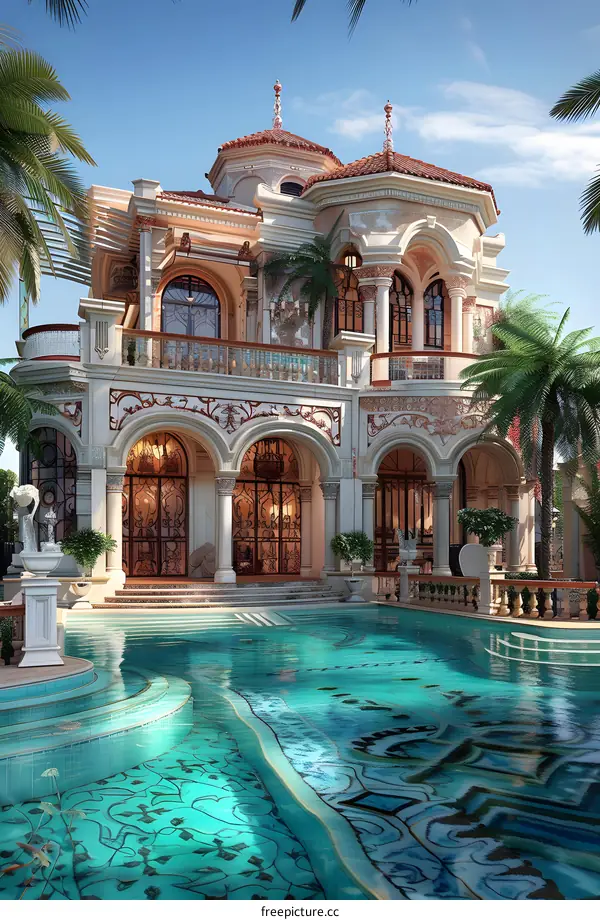 Luxury Villa with Swimming Pool and Palm Trees