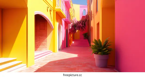 Colorful Architecture with Pink and Yellow Walls