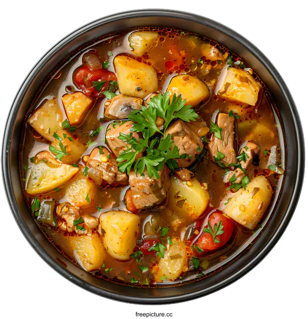 [Transparent Background PNG]Hearty Beef and Potato Soup in a Bowl