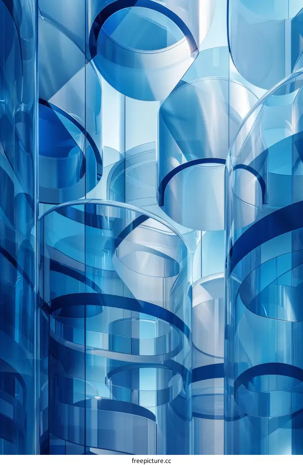 Abstract Architectural Design of Blue Glass Tubes