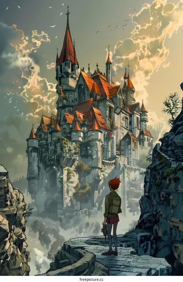 Fantasy Castle Illustration With Female Character