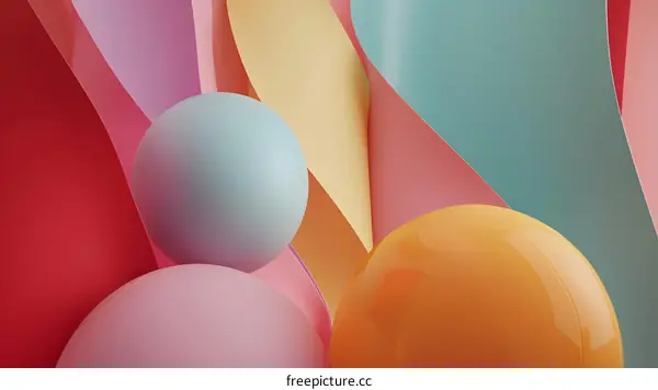 Abstract Background with Colorful Spheres and Curved Paper