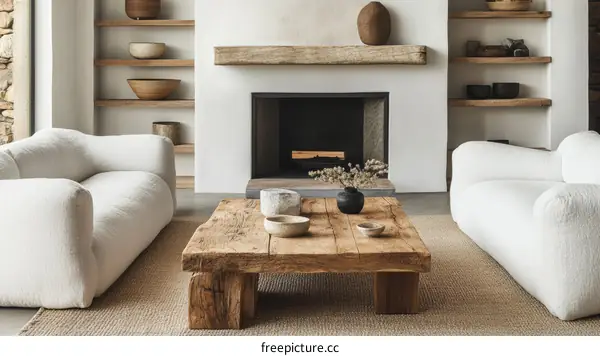 Modern Minimalist Living Room with Wooden Furniture