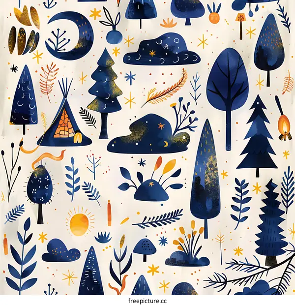 Blue and Yellow Forest Illustration