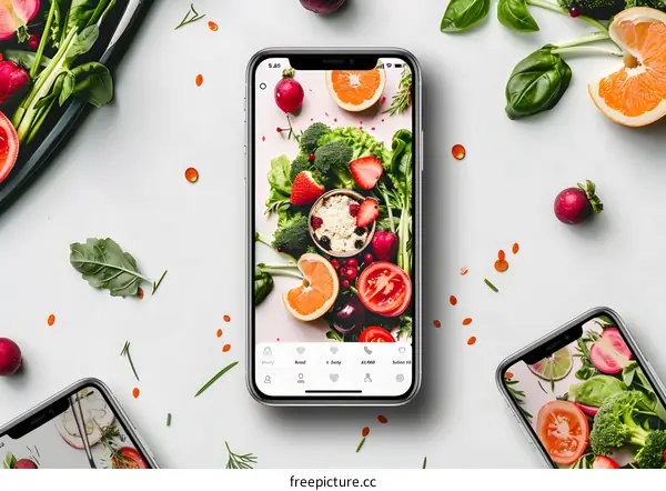 Food Photography on Phone Screen with Fresh Vegetables