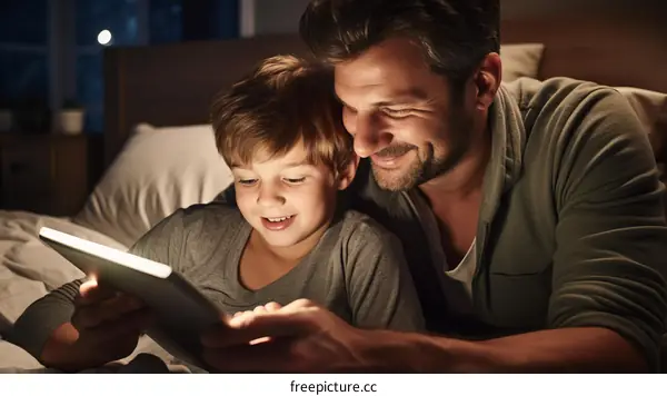 Father and son reading a bedtime story