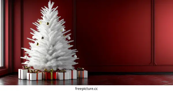 Elegant Christmas Tree in a Red Room Illustration